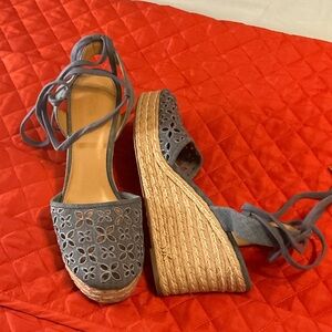 Michael Kors Blue Lace-Up Espadrille Wedge Sandals